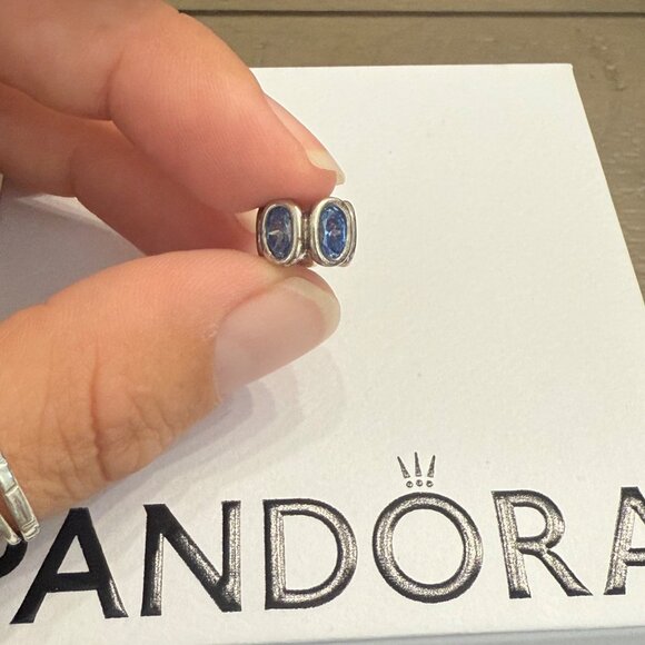 Retired Pandora Oval Blue CZ & ALE Sterling Silver 925 Charm - Picture 4 of 5